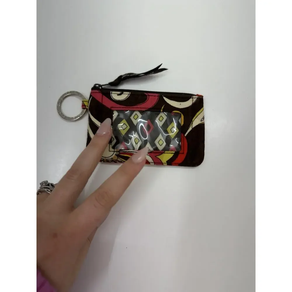 Vera Bradley Zip ID Wallet Brown Floral Rectangular Quilted Key Ring - Picture 8 of 8